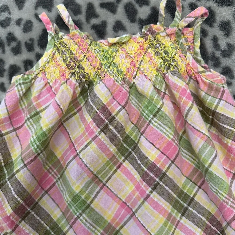 Old Navy Plaid Sundress in Yellow Pink Green Brown Size  Baby Large 12-18 months